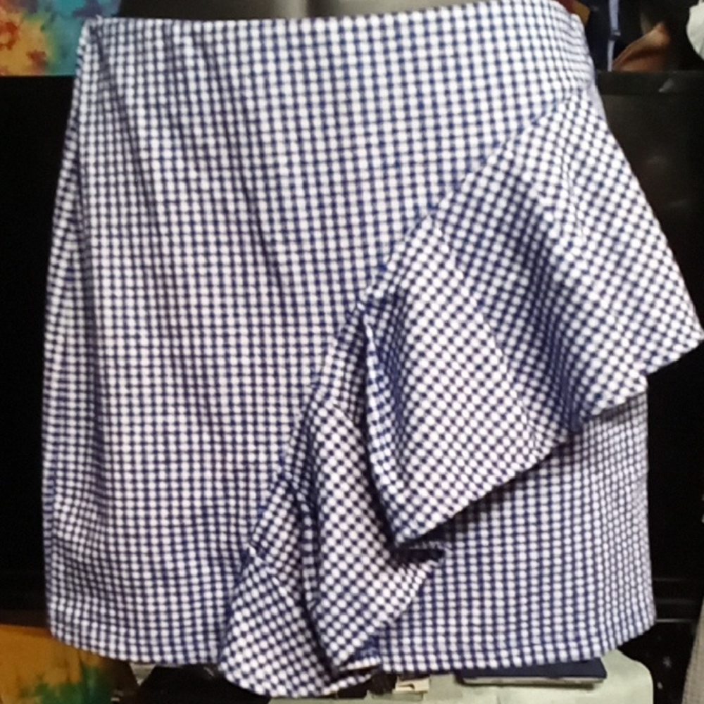 Topshop Blue Checkered Mini Skirt